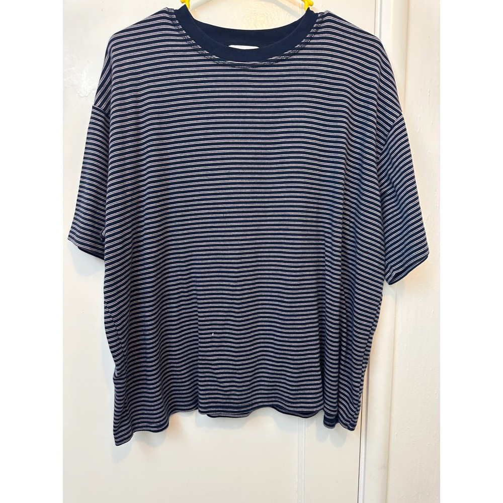 Things Between Navy Blue White Striped Oversized Boxy T-Shirt Large